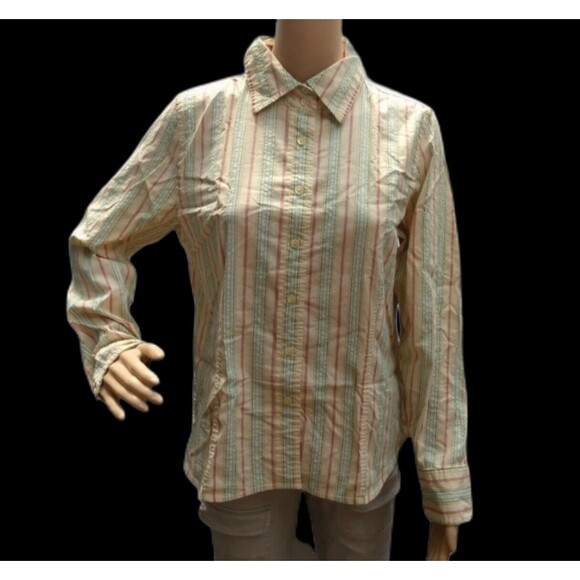 Talbots Shirt Yellow Stripe Long Sleeve Button Up  Stretch Size M Casual Career - Picture 1 of 5